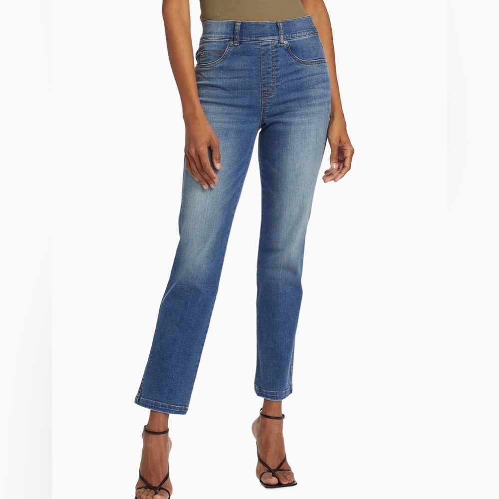 Spanx Straight Leg Ankle Jeans Vintage Indigo High Waist Medium Wash Denim